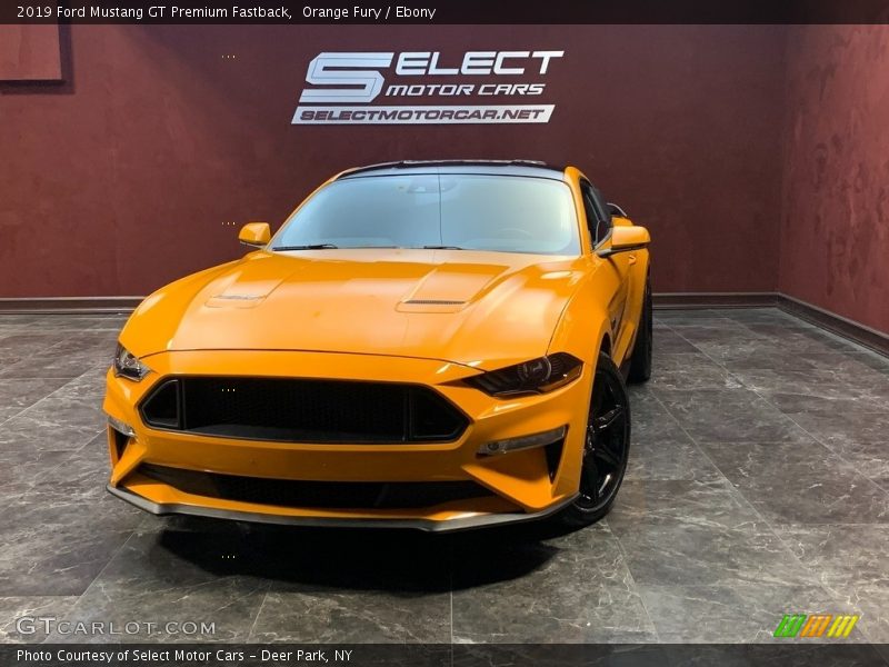 Orange Fury / Ebony 2019 Ford Mustang GT Premium Fastback