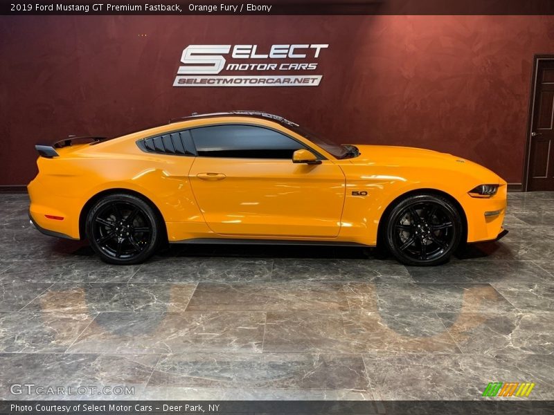 Orange Fury / Ebony 2019 Ford Mustang GT Premium Fastback
