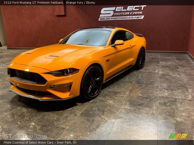 Orange Fury / Ebony 2019 Ford Mustang GT Premium Fastback
