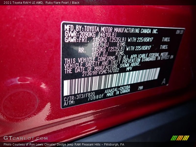 2021 RAV4 LE AWD Ruby Flare Pearl Color Code 3T3