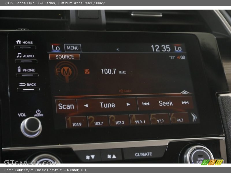 Platinum White Pearl / Black 2019 Honda Civic EX-L Sedan