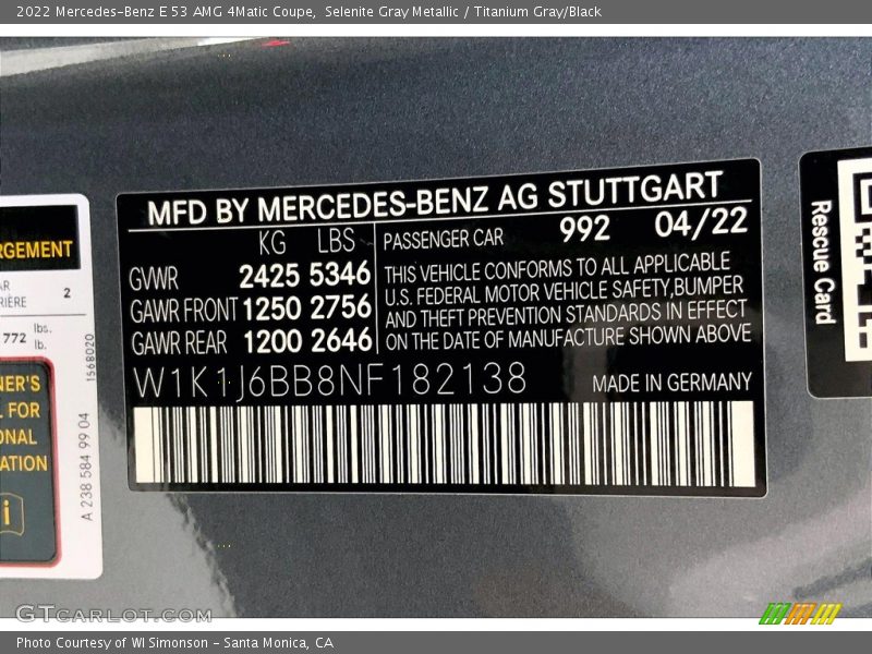 2022 E 53 AMG 4Matic Coupe Selenite Gray Metallic Color Code 992