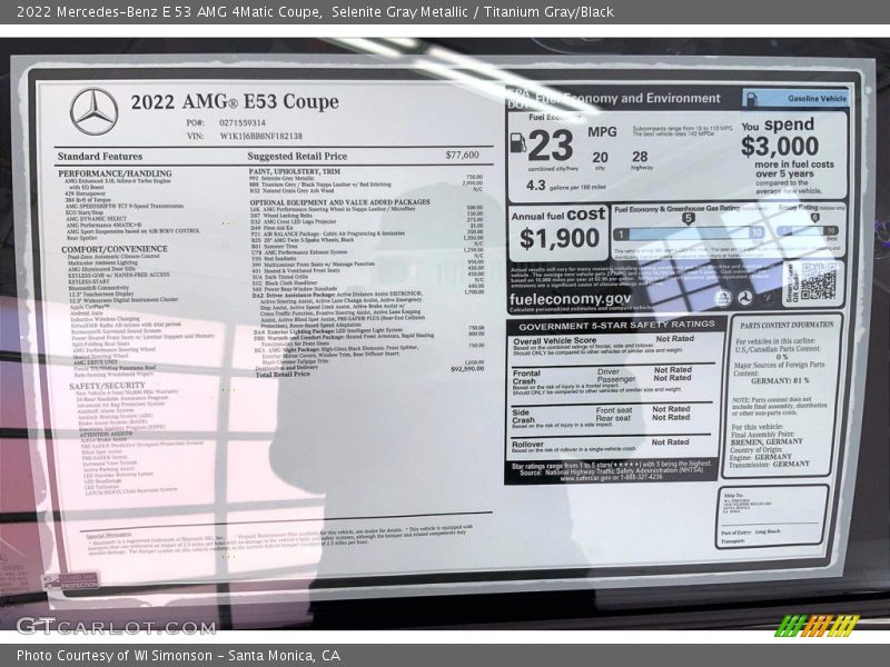  2022 E 53 AMG 4Matic Coupe Window Sticker