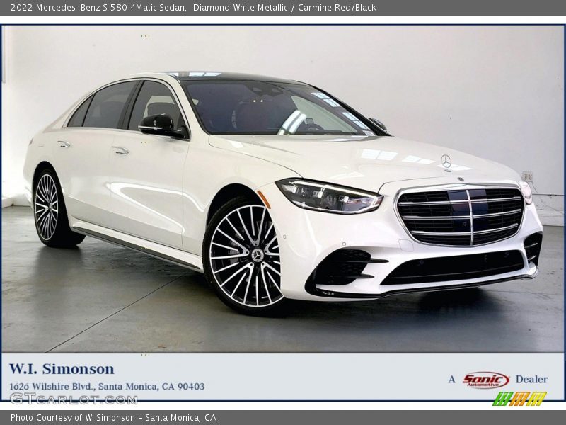 Diamond White Metallic / Carmine Red/Black 2022 Mercedes-Benz S 580 4Matic Sedan