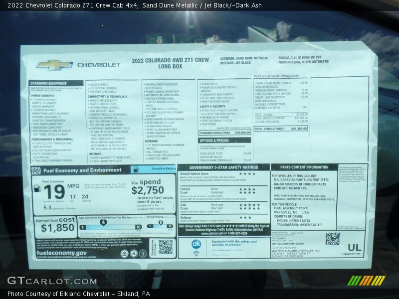  2022 Colorado Z71 Crew Cab 4x4 Window Sticker