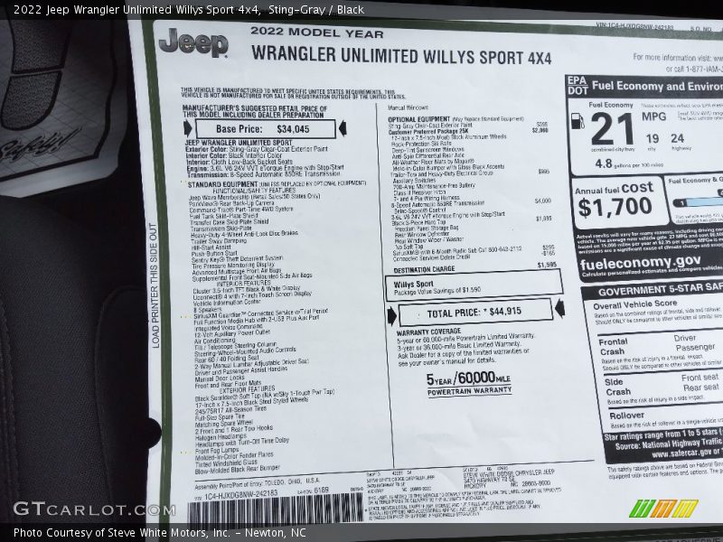 Sting-Gray / Black 2022 Jeep Wrangler Unlimited Willys Sport 4x4