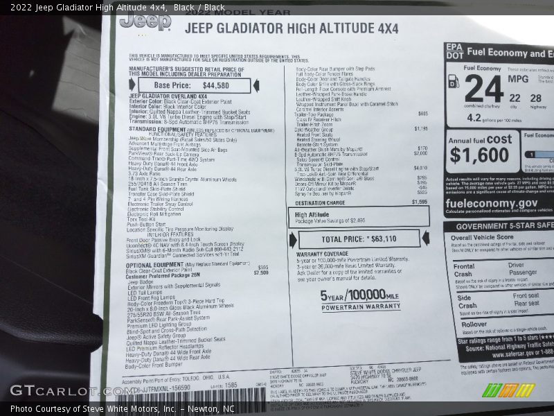  2022 Gladiator High Altitude 4x4 Window Sticker