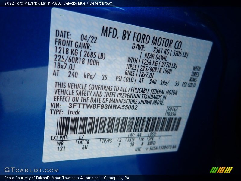 2022 Maverick Lariat AWD Velocity Blue Color Code E7