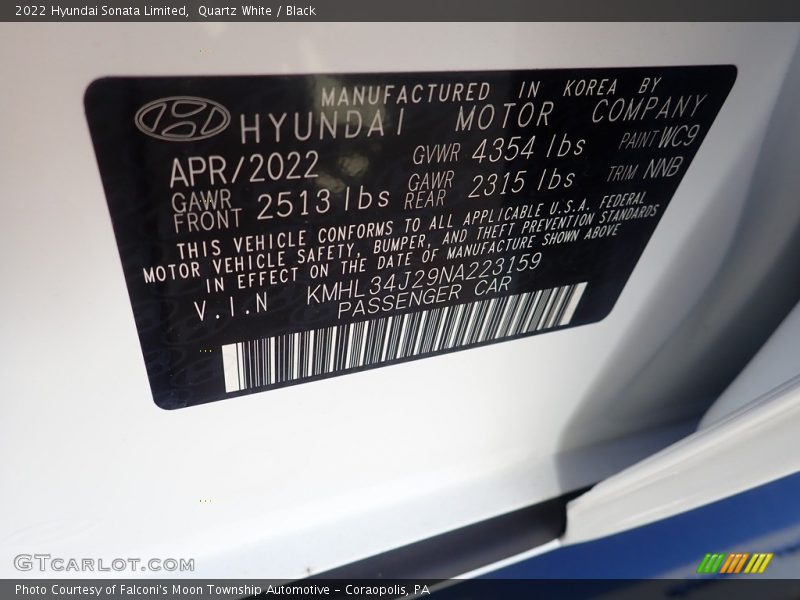 Quartz White / Black 2022 Hyundai Sonata Limited
