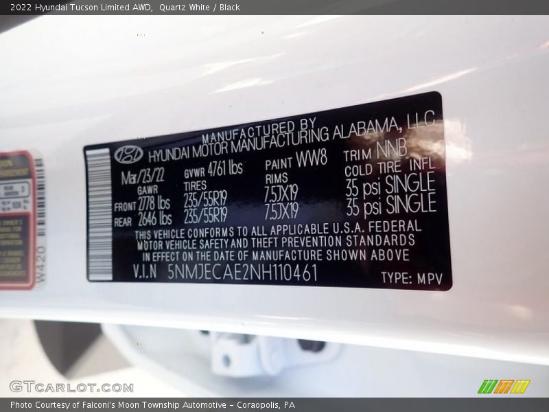 Quartz White / Black 2022 Hyundai Tucson Limited AWD