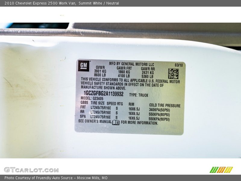 Summit White / Neutral 2010 Chevrolet Express 2500 Work Van