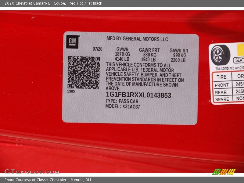 Red Hot / Jet Black 2020 Chevrolet Camaro LT Coupe