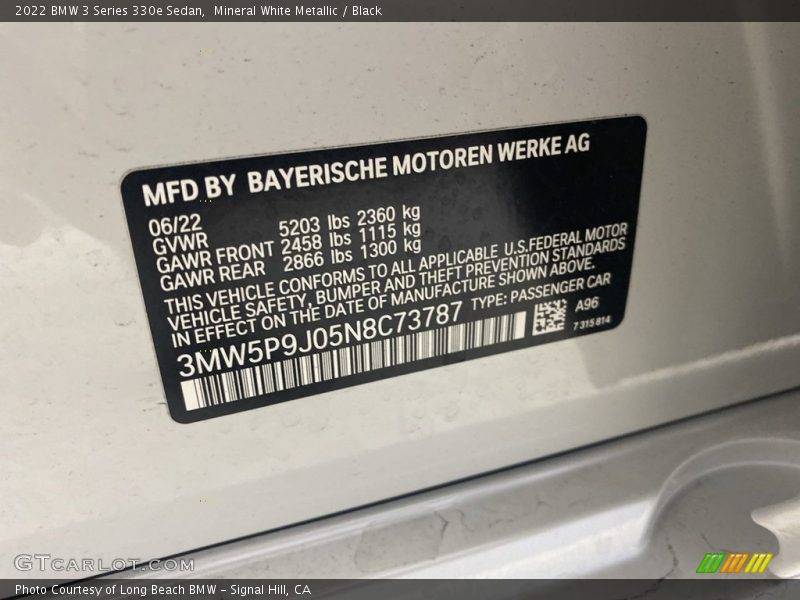 Mineral White Metallic / Black 2022 BMW 3 Series 330e Sedan