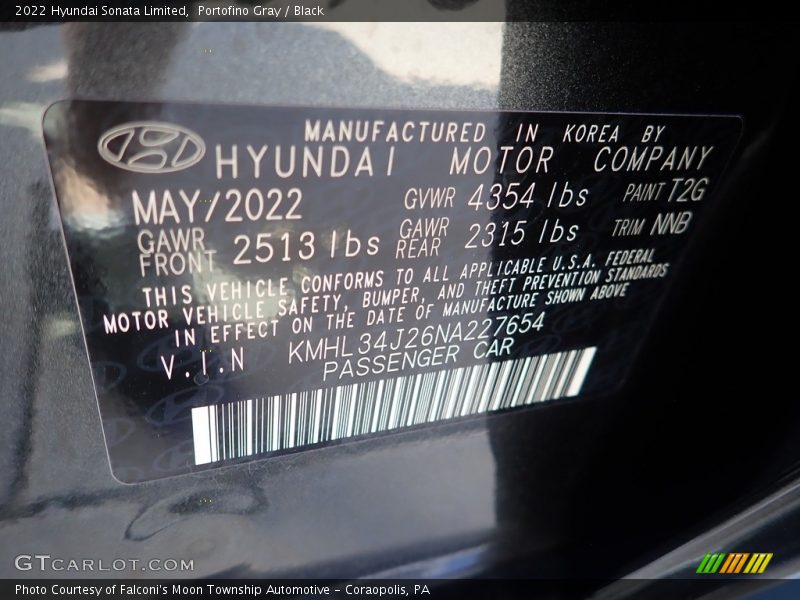 Portofino Gray / Black 2022 Hyundai Sonata Limited