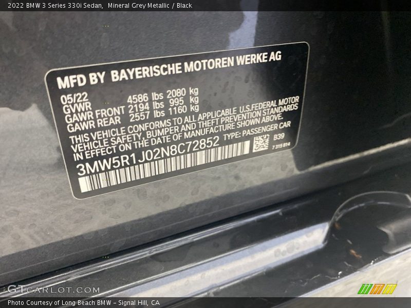 Mineral Grey Metallic / Black 2022 BMW 3 Series 330i Sedan