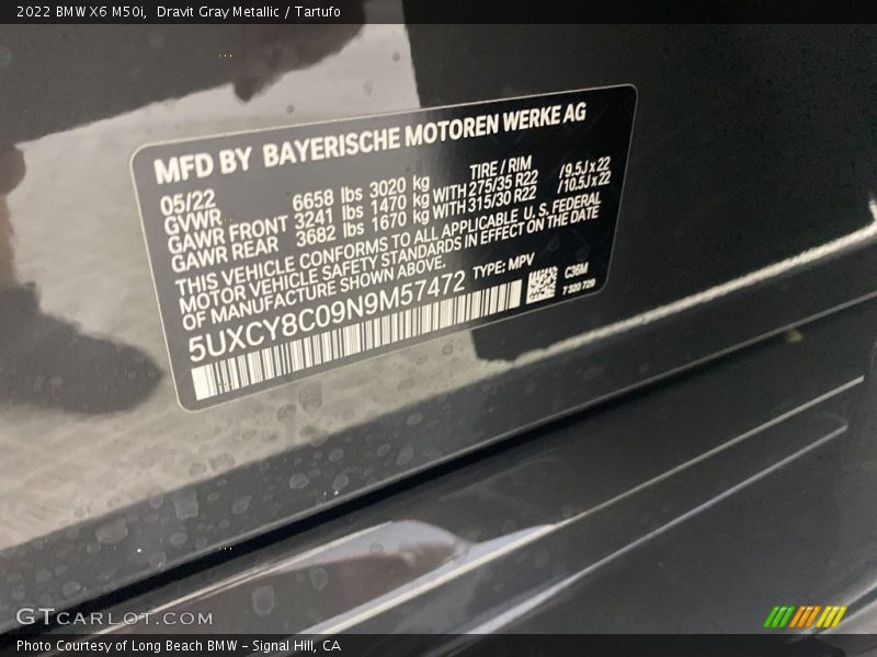 2022 X6 M50i Dravit Gray Metallic Color Code C36