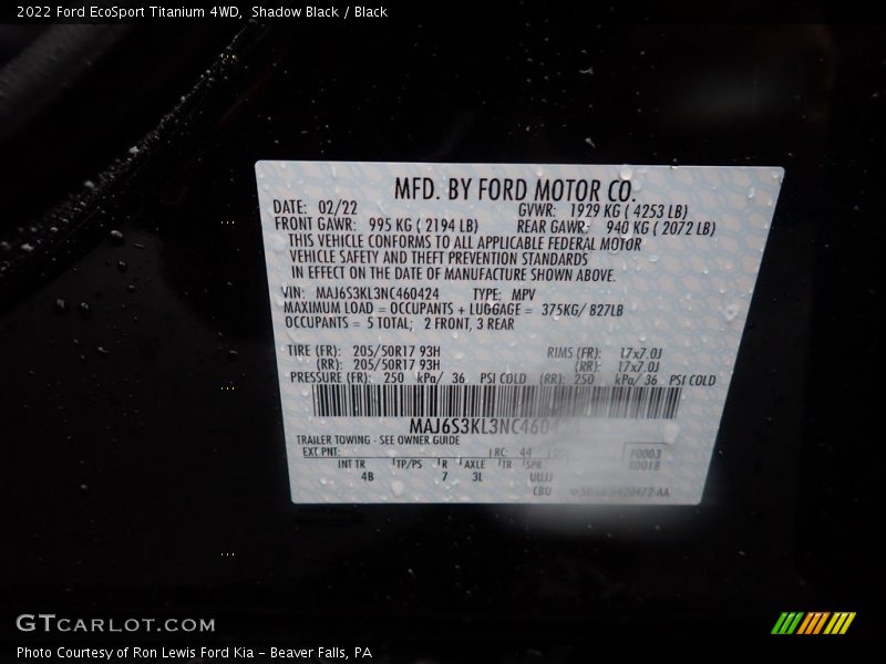 Shadow Black / Black 2022 Ford EcoSport Titanium 4WD