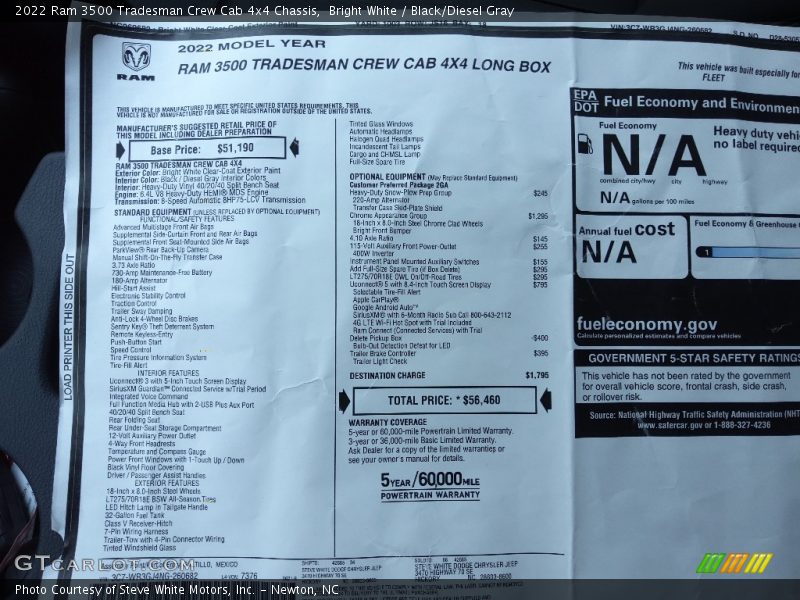 Bright White / Black/Diesel Gray 2022 Ram 3500 Tradesman Crew Cab 4x4 Chassis