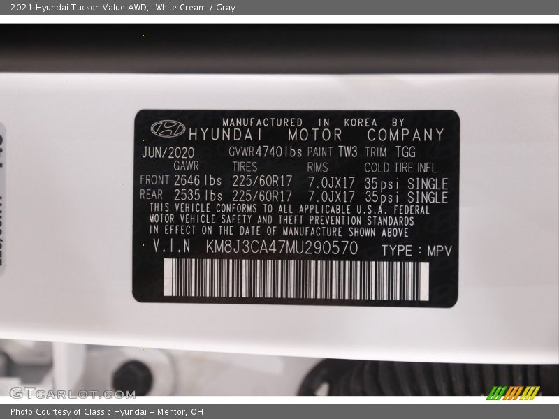 White Cream / Gray 2021 Hyundai Tucson Value AWD