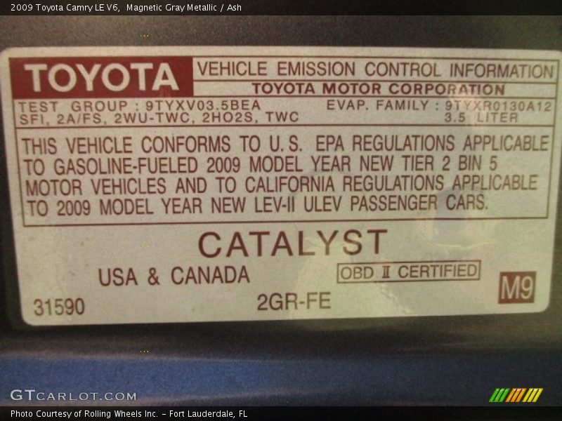 Magnetic Gray Metallic / Ash 2009 Toyota Camry LE V6