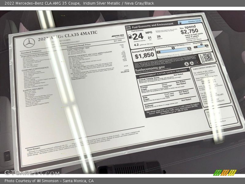  2022 CLA AMG 35 Coupe Window Sticker