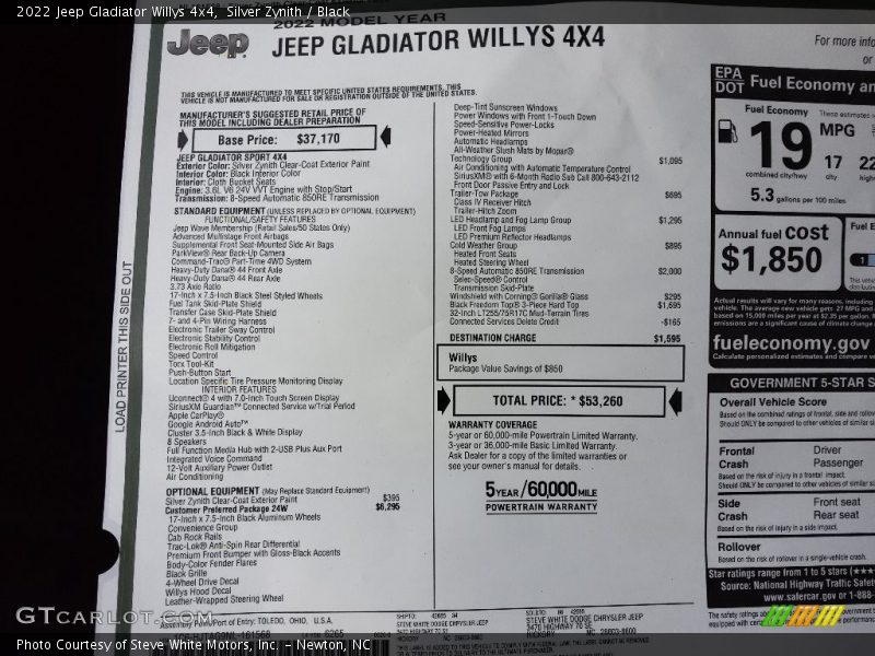 Silver Zynith / Black 2022 Jeep Gladiator Willys 4x4