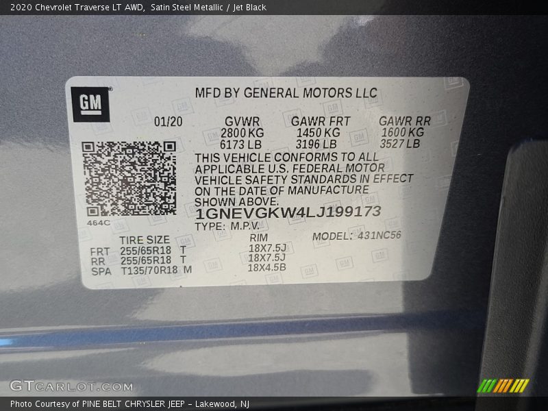 Satin Steel Metallic / Jet Black 2020 Chevrolet Traverse LT AWD