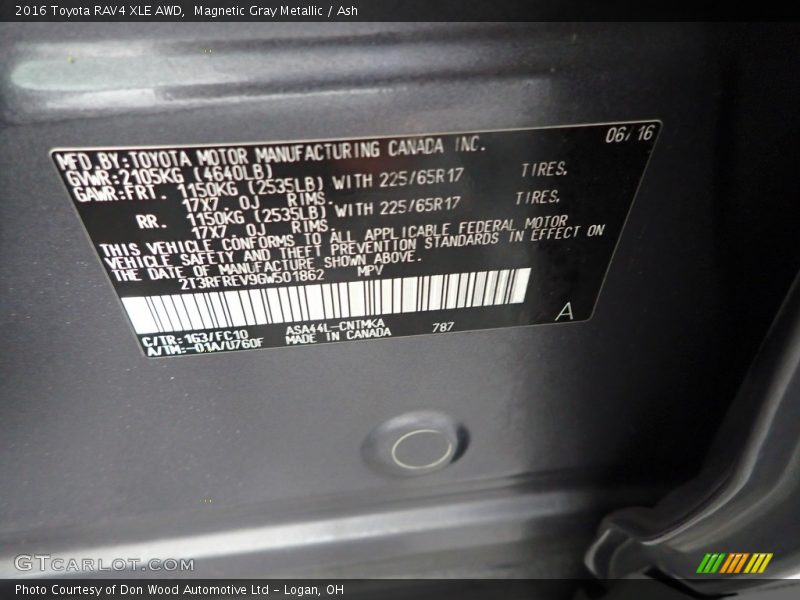 Magnetic Gray Metallic / Ash 2016 Toyota RAV4 XLE AWD