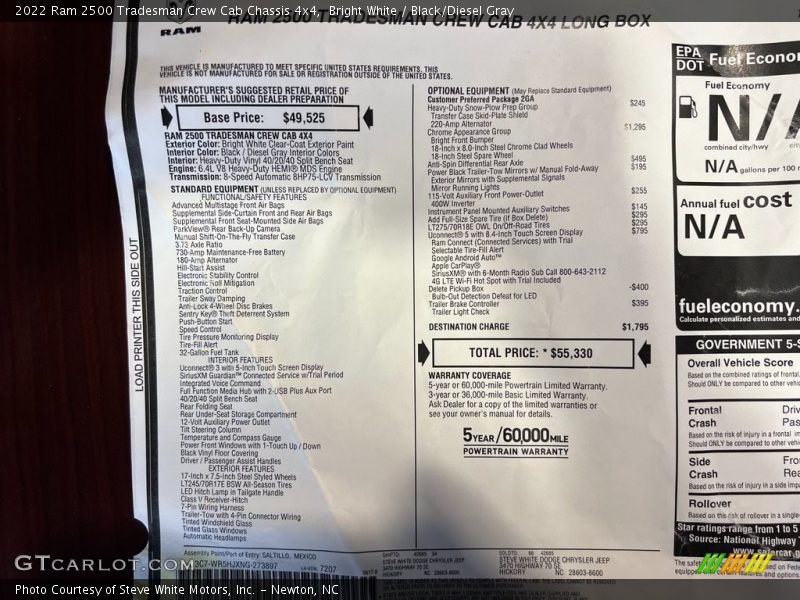 Bright White / Black/Diesel Gray 2022 Ram 2500 Tradesman Crew Cab Chassis 4x4