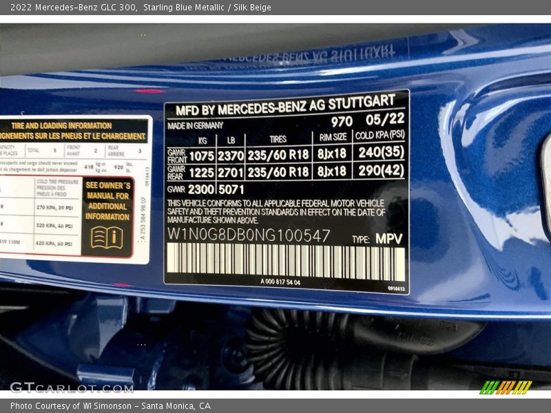 2022 GLC 300 Starling Blue Metallic Color Code 970