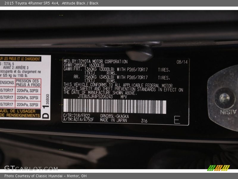 Attitude Black / Black 2015 Toyota 4Runner SR5 4x4