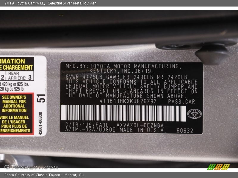 Celestial Silver Metallic / Ash 2019 Toyota Camry LE