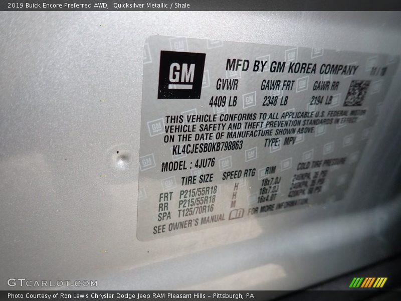Quicksilver Metallic / Shale 2019 Buick Encore Preferred AWD