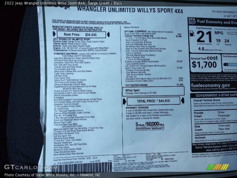 Sarge Green / Black 2022 Jeep Wrangler Unlimited Willys Sport 4x4