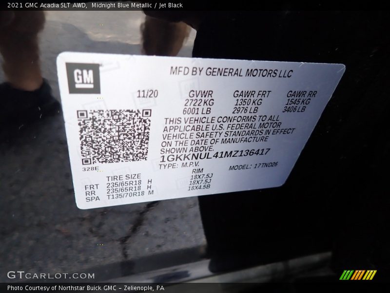 Midnight Blue Metallic / Jet Black 2021 GMC Acadia SLT AWD