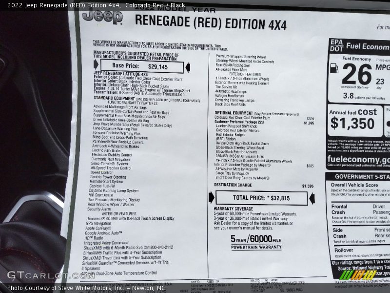  2022 Renegade (RED) Edition 4x4 Window Sticker
