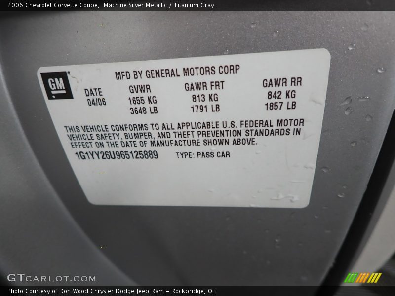 Machine Silver Metallic / Titanium Gray 2006 Chevrolet Corvette Coupe