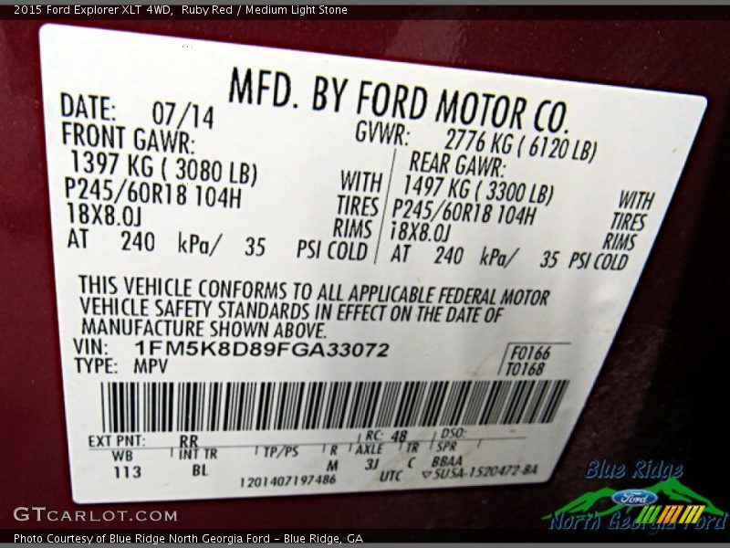 Ruby Red / Medium Light Stone 2015 Ford Explorer XLT 4WD