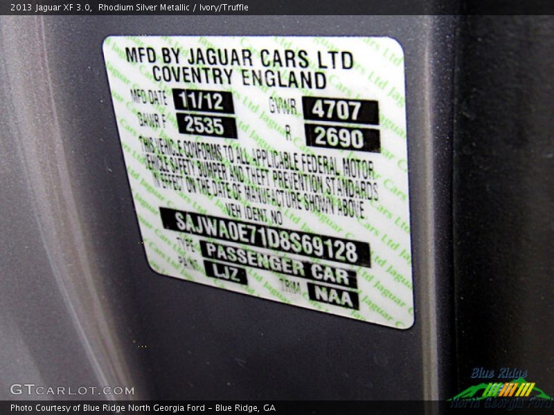 Rhodium Silver Metallic / Ivory/Truffle 2013 Jaguar XF 3.0