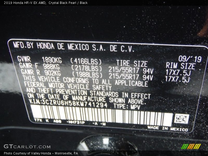 Crystal Black Pearl / Black 2019 Honda HR-V EX AWD