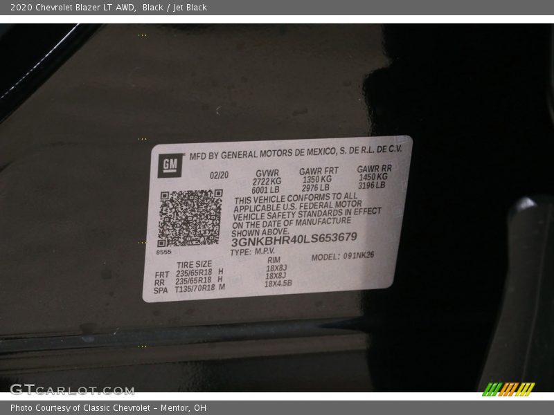Black / Jet Black 2020 Chevrolet Blazer LT AWD