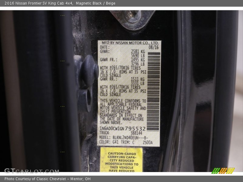 2016 Frontier SV King Cab 4x4 Magnetic Black Color Code G41