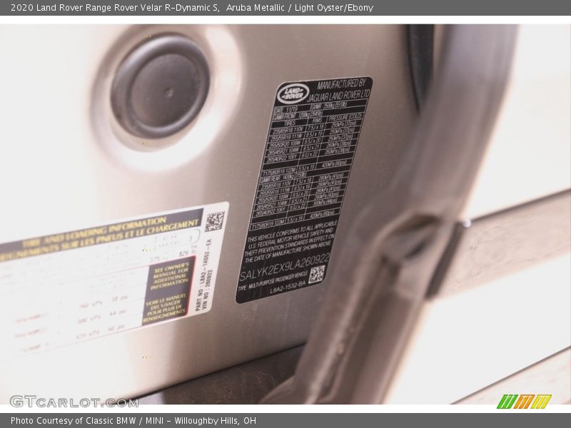 Aruba Metallic / Light Oyster/Ebony 2020 Land Rover Range Rover Velar R-Dynamic S