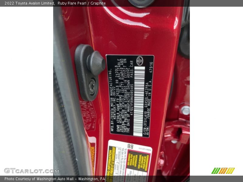2022 Avalon Limited Ruby Flare Pearl Color Code 3T3
