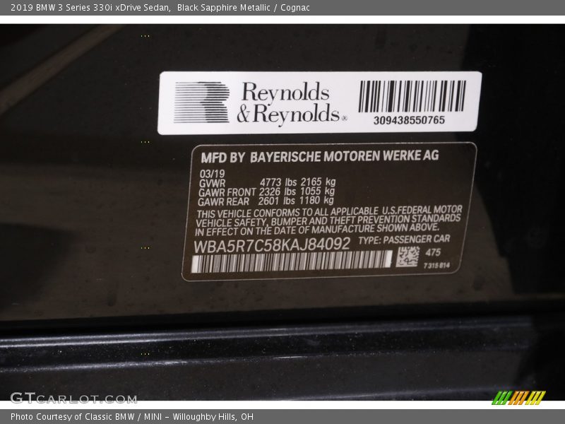 Black Sapphire Metallic / Cognac 2019 BMW 3 Series 330i xDrive Sedan