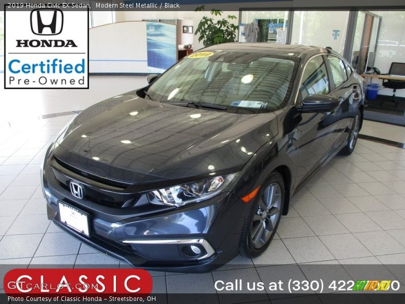 Modern Steel Metallic / Black 2019 Honda Civic EX Sedan