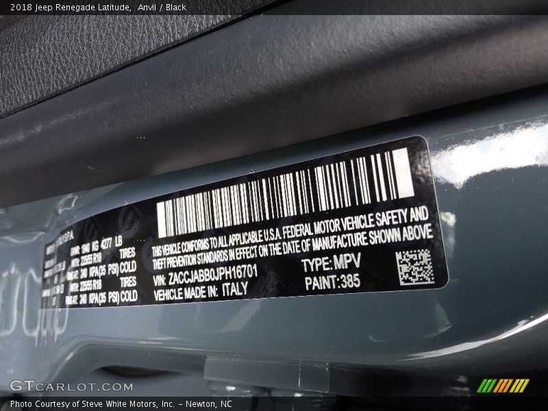 Anvil / Black 2018 Jeep Renegade Latitude