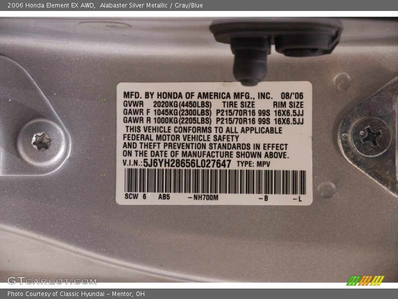 Alabaster Silver Metallic / Gray/Blue 2006 Honda Element EX AWD