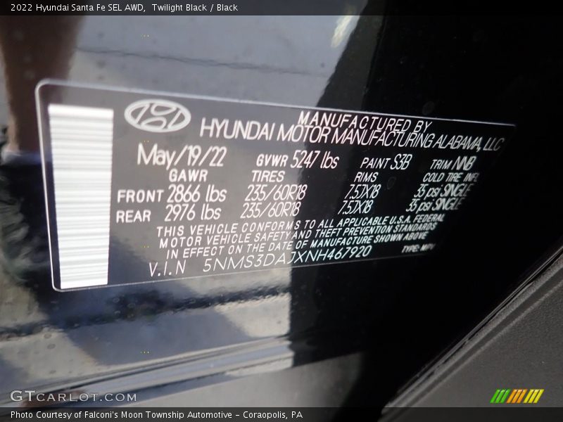 Twilight Black / Black 2022 Hyundai Santa Fe SEL AWD