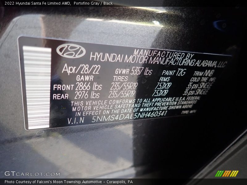 Portofino Gray / Black 2022 Hyundai Santa Fe Limited AWD